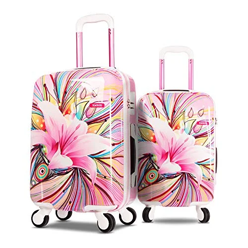 AO WEI LA OW Tourist Luggage Carry on Luggage with Spinner Wheels Rolling Suitcase for Women and Girls, Ascending Gardens Flowers (Pink ,20 Inch)