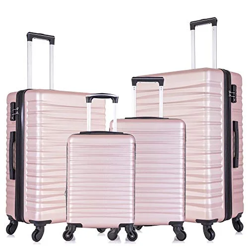 Apelila 4 Piece TSA Hardshell Luggage Sets,Expandable Travel Suitcase,Carry On Luggage with Spinner Wheels Free Cover&Hanger Inside (Rose Gold)