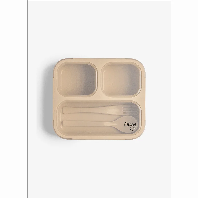 Citron Lunchbox with Fork and Spoon - Beige