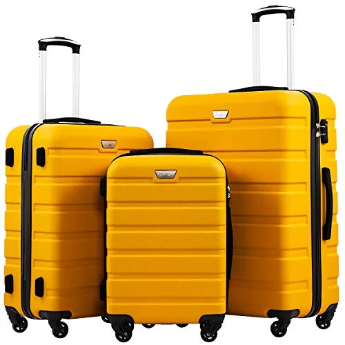 COOLIFE 3 Piece Luggage Set - Hardshell With TSA Lock - Yellow