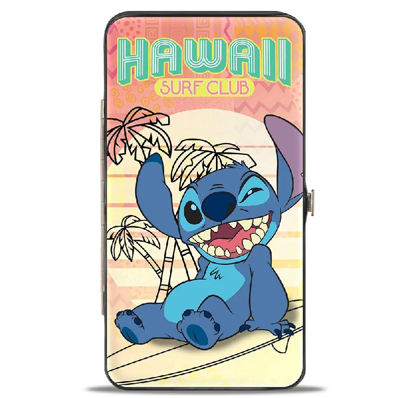 Hinged Wallet - HAWAII SURF CLUB Stitch Winking Pose + Sun Pattern Blocks Pinks Yellows