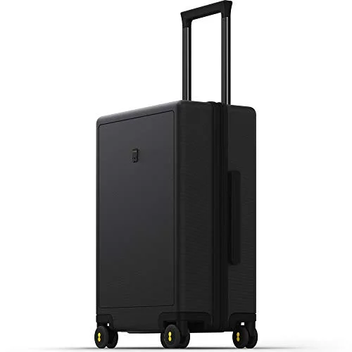 LEVEL8 Carry-On Luggage, 20” Hardshell Suitcase, Lightweight PC Textured Hardside Spinner Trolley for Luggage, TSA Approved Cabin Luggage with 8 Spinner Wheels, Black, 20-Inch Carry-On