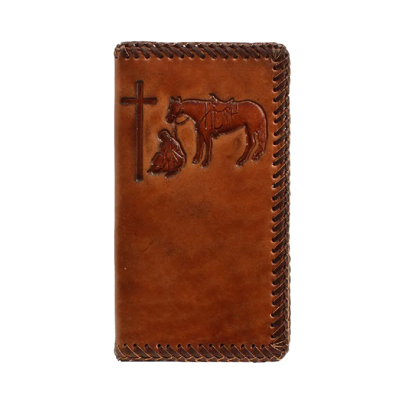 Nocona Cowboy Prayer Laced Edges Tan Leather Rodeo Wallet