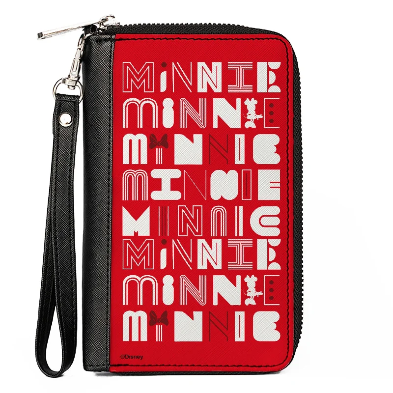 Women's PU Zip Around Wallet Rectangle - Minnie Mouse MINNIE Typography Red White