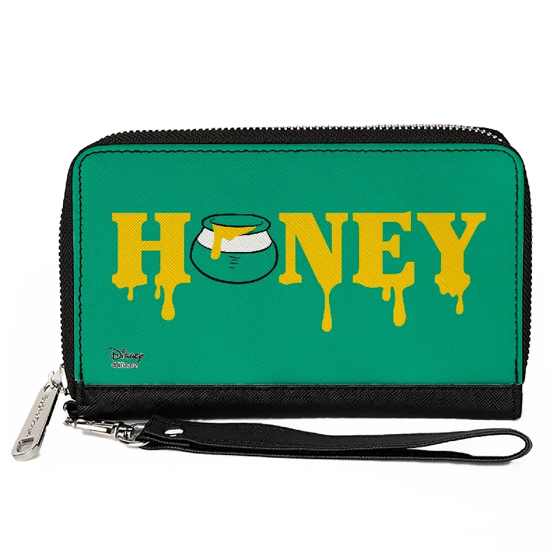 Women's PU Zip Around Wallet Rectangle - Winnie the Pooh Dripping HONEY Green Yellow