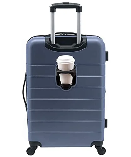 Wrangler Smart Luggage Set with Cup Holder and USB Port, Navy Blue, 20-Inch Carry-On