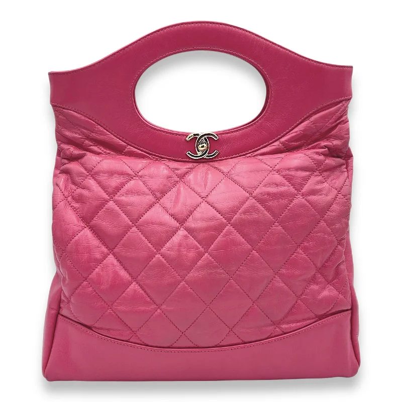 31 Shopping Medium Pink Tote Bag in Calfskin, Gold hardware