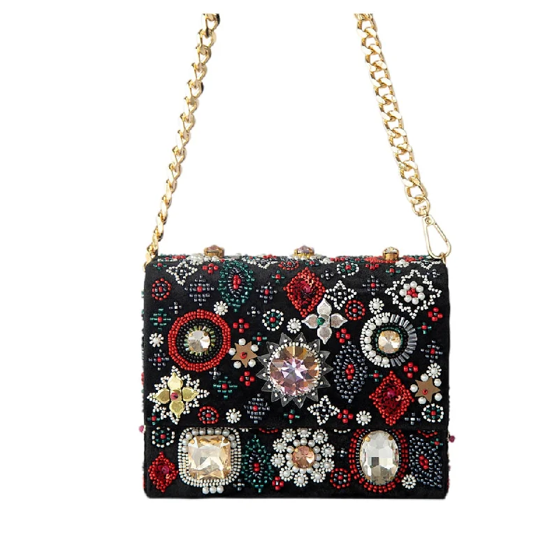 Adora By Ankita Black Aztec Stone Clutch Bag