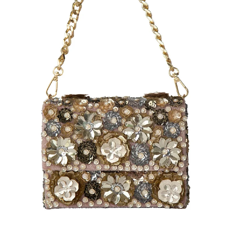 Adora By Ankita Blue Blush Pink Metallic Wildflower Clutch Bag