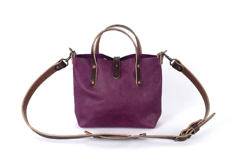 AVERY LEATHER TOTE BAG - MINI CROSSBODY - GRAPE BISON - IN STOCK