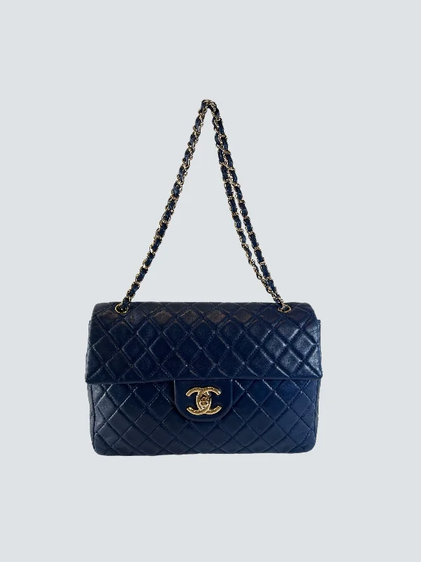 Chanel Navy Quilted Leather Single Flap Maxi