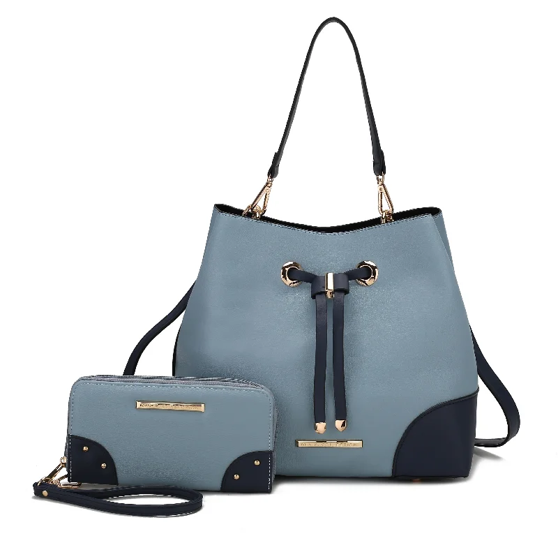 Bella Color-Block Bucket Bag and Wallet Set