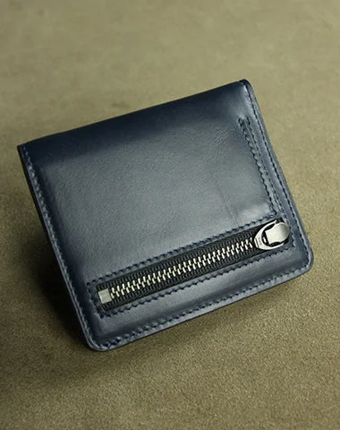 Cute Women Black Blue Leather Small Bifold Wallet Billfold Wallet with Coin Pocket For Women