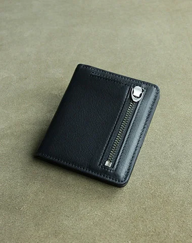 Cute Women Black Leather Small Bifold Wallet Billfold Wallet with Coin Pocket For Women