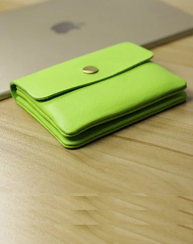 Cute Women Fluorescent Green Leather Mini Zip Coin Wallets Change Wallets Slim Billfold Wallet For Women