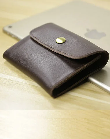 Cute Women Leather Mini Zip Coin Wallet Dark Coffee Change Wallets Slim Billfold Wallet For Women