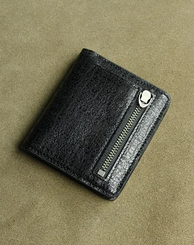 Cute Women Light Black Leather Small Bifold Wallet Billfold Wallet with Coin Pocket For Women