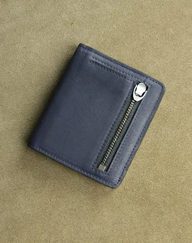 Cute Women Navy Leather Small Bifold Wallet Billfold Wallet with Coin Pocket For Women