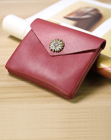 Cute Women Sunflower Red Leather Mini Billfold Wallet Coin Wallets Slim Change Wallets For Women