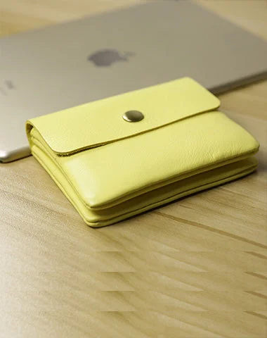 Cute Women Yellow Leather Mini Zip Coin Wallets Change Wallets Slim Billfold Wallet For Women