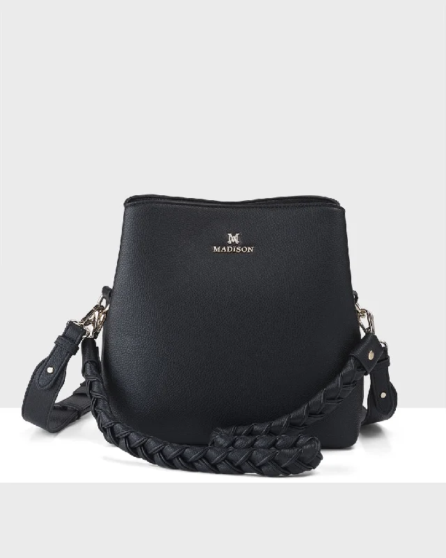 Joanie 3 Compartment Crossbody Bucket Bag + Plait Strap