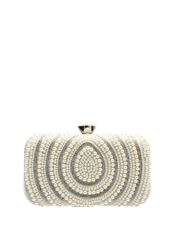 Zen Collection Pearl Diamante Embellished Clutch Bag, White