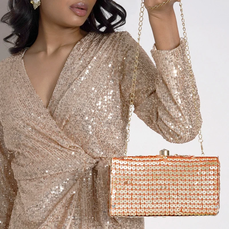 Laira Peach Sequin Clutch