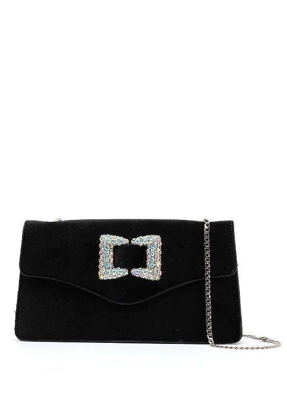 Menbur Velvet Embellished Mini Crossbody Bag, Black