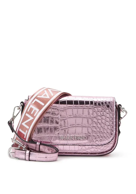 Valentino Miramar Croc Crossbody Bag, Metallic Pink