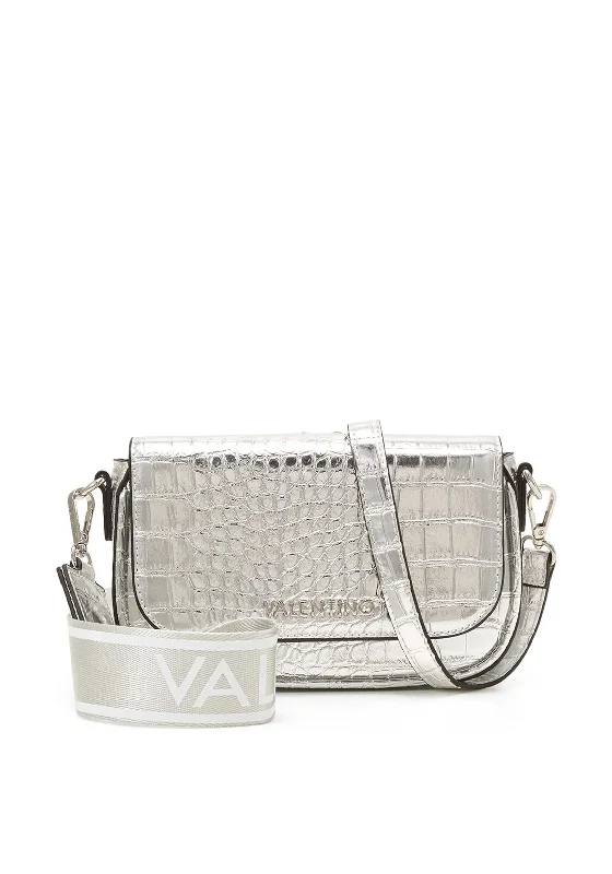 Valentino Miramar Croc Crossbody Bag, Metallic Silver