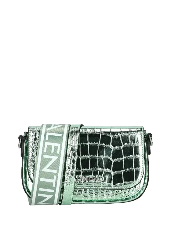 Valentino Miramar Croc Crossbody Bag, Metallic Green