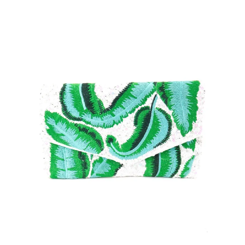 Odette Green Printed Clutch