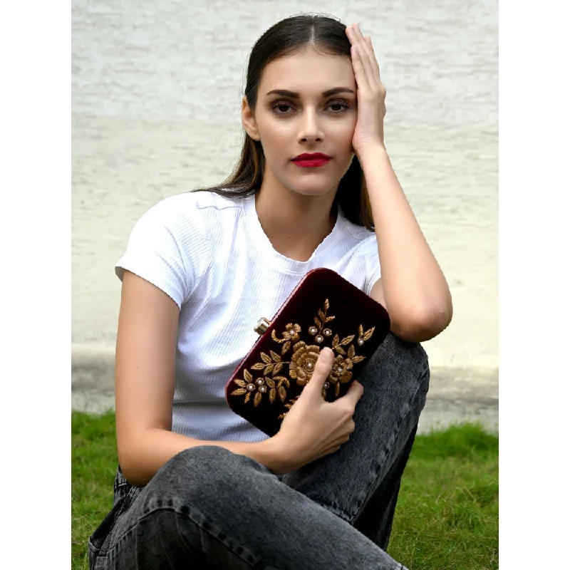 Odette Maroon Embellished Clutch