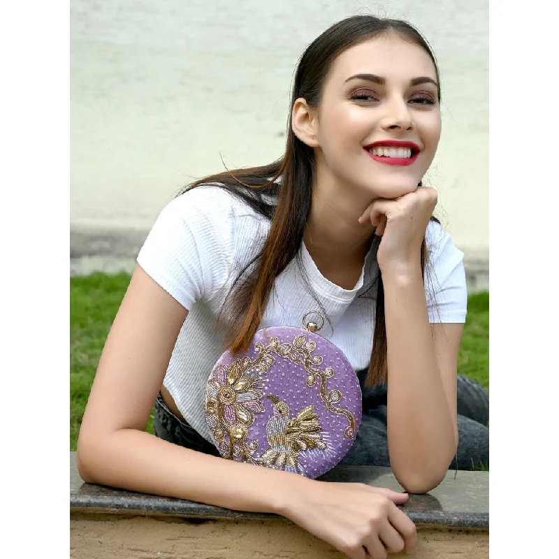 Odette Purple Embellished Clutch