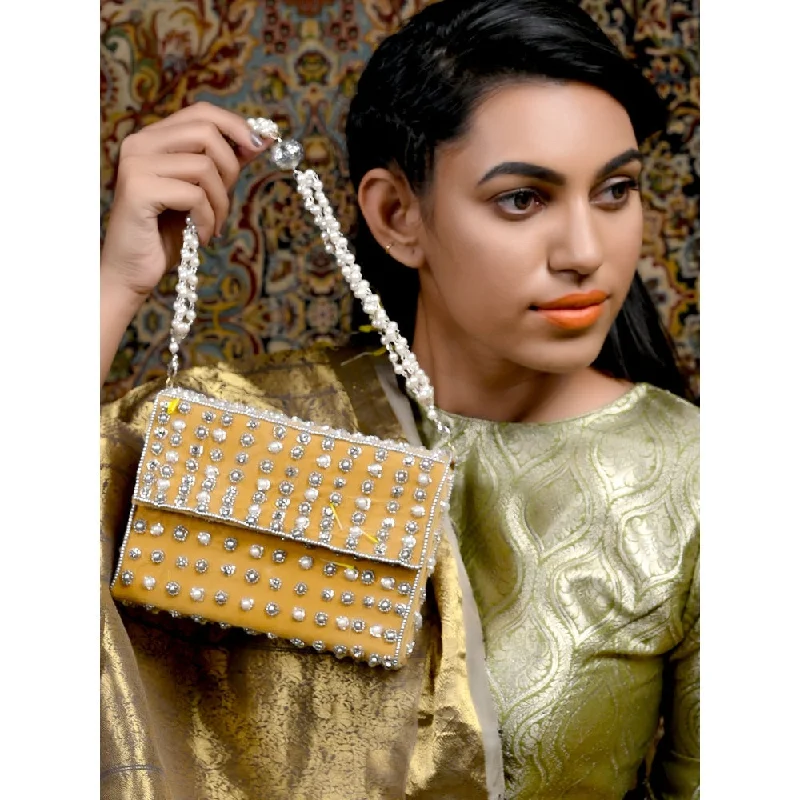 Odette Yellow Embellished Box Clutch