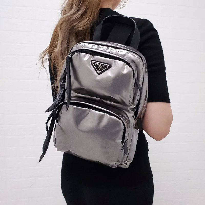 PRADA SILVER NYLON BACKPACK