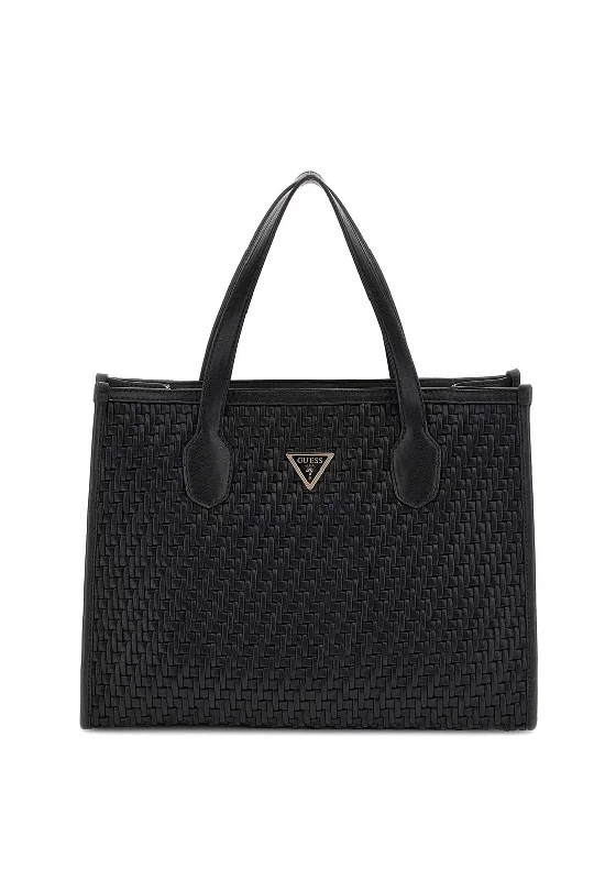 Guess Silvana Woven Structured Tote Bag, Black