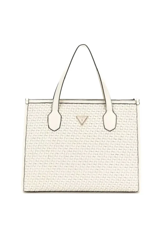 Guess Silvana Woven Structured Tote Bag, Beige