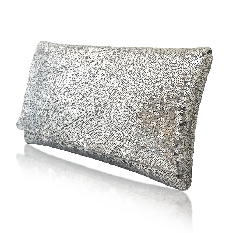 Silver sequin plain clutch handbag