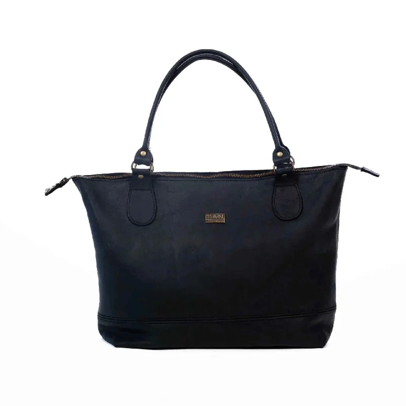 Tan Leather Goods - Daisy Leather Handbag | Black