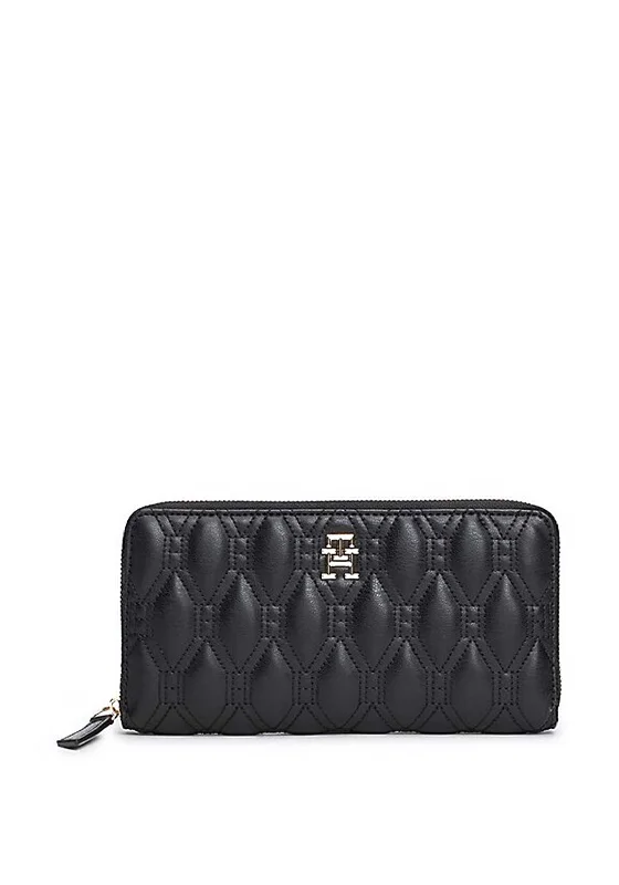 Tommy Hilfiger Quilted Zip Around Wallet, Black