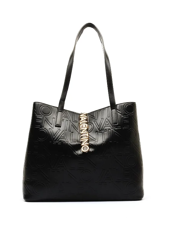 Valentino Lio Logo Embossed Shopper Bag, Black