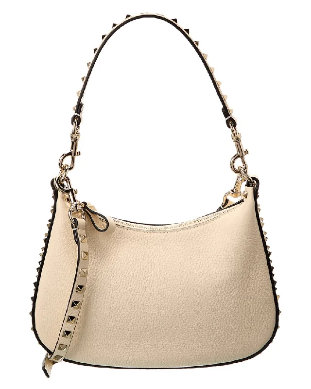 Valentino Rockstud Small Grainy Leather Hobo Bag