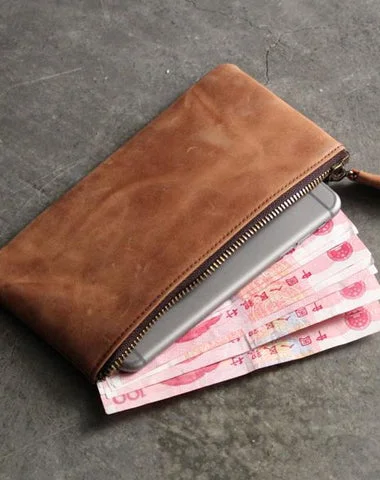 Vintage LEATHER Womens Long Clutch Wallet Zipper Slim Long Wallet FOR Women