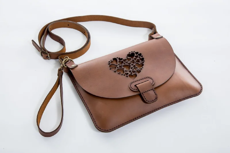 Yuppie Gift Baskets Heart Design Leather Clutch Handbag | Brown