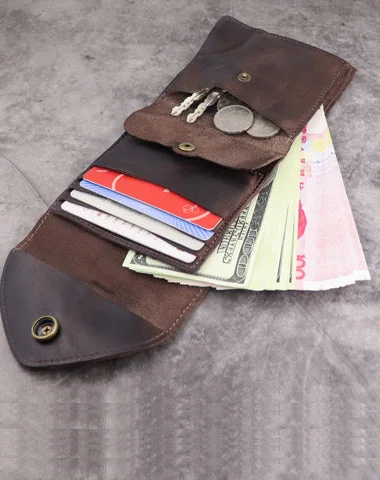 Vintage Mens Black Leather Billfold Leather Slim Wallets for Men Small Wallets for Men