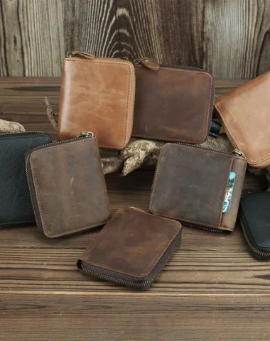 Brown Leather Men Billfold Wallet Leather Black Vertical Bifold Wallet with Coin Pockets For Men