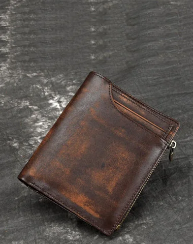 Brown MENS LEATHER Bifold Wallet Billfold Wallet Card Wallet Dark Brown Coin Wallet FOR MEN