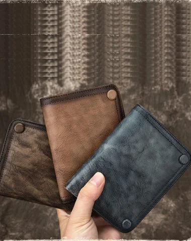 Brown Vintage Bifold Wallet Leather Mens Blue billfold Small Wallet Zipper Small Wallet For Men