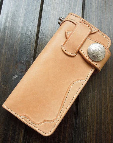 Handmade biker chain wallet beige leather biker wallet Long wallet for men